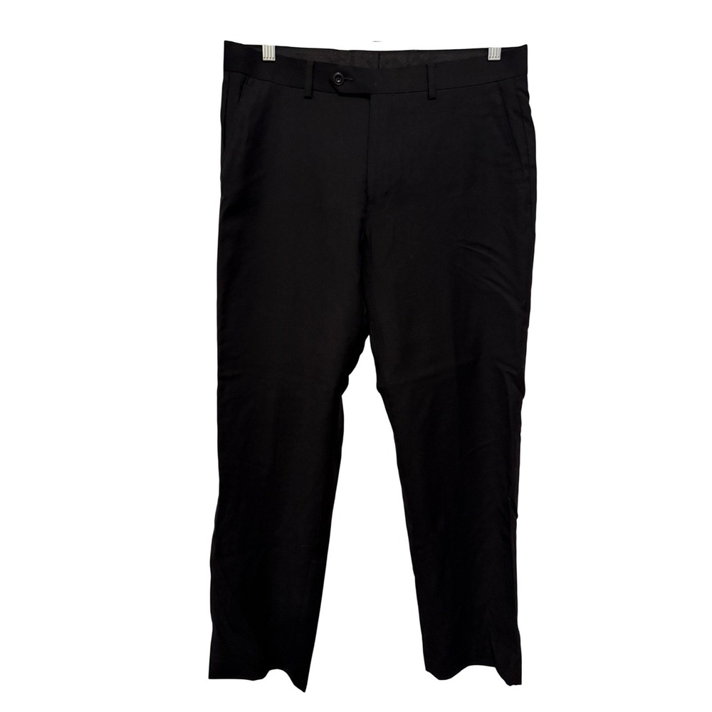 Michael Kors‎ Mens Black 100% Wool Dress Pants Flat Front 32W x 30L RN90736